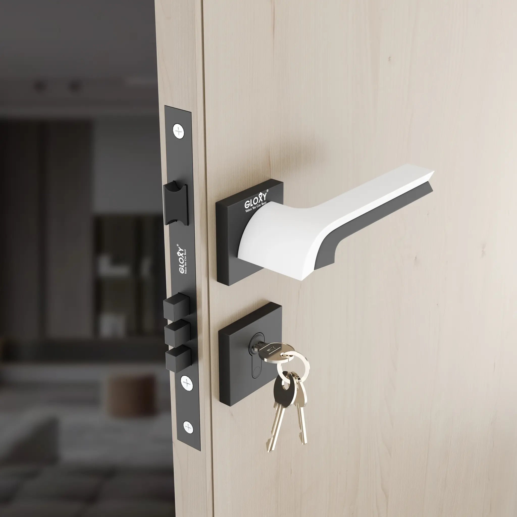 Gloxy Laxon Series Black Finish Mortise Main Door key Lock With Handle