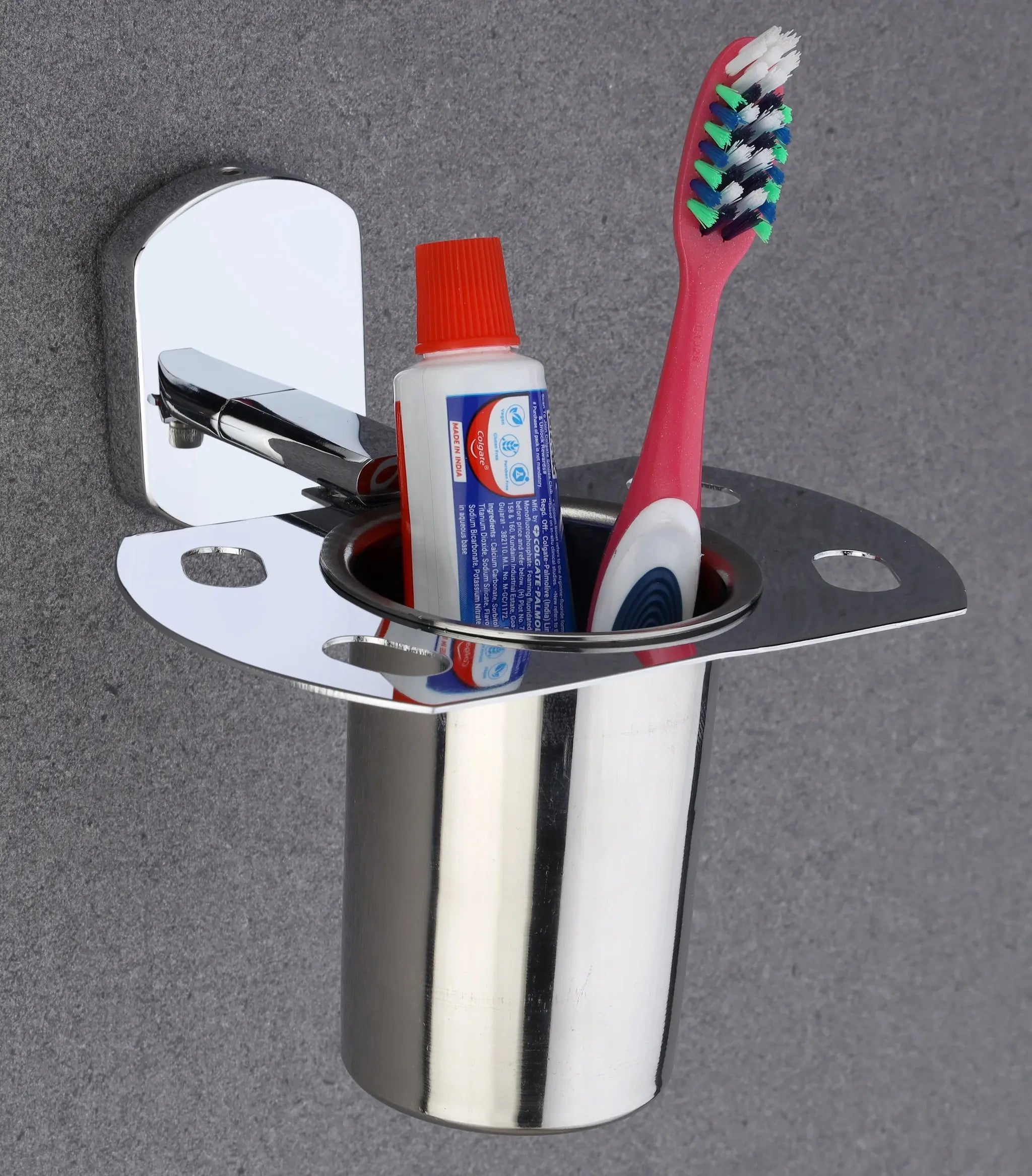 Breza Shape Stainless Steel SS202 Toothbrush Holder (Silver)-by GLOXY®