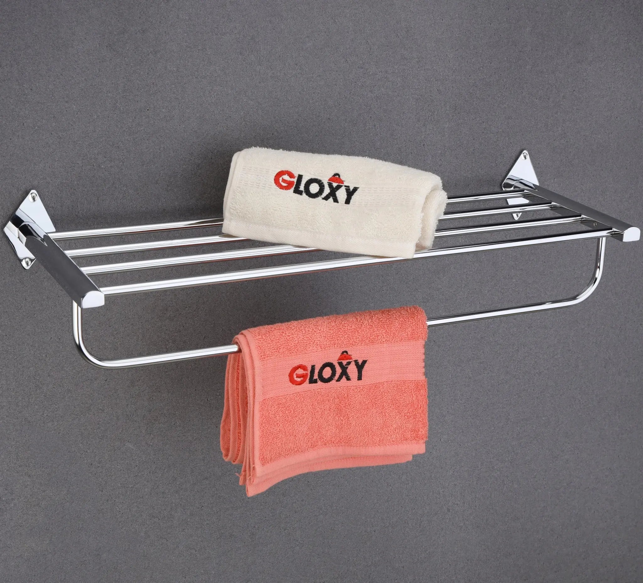 Gloxy Rhombus Shape Stainless Steel Chrome Finsih Towel Rack with Towel Hanger-24 Inch