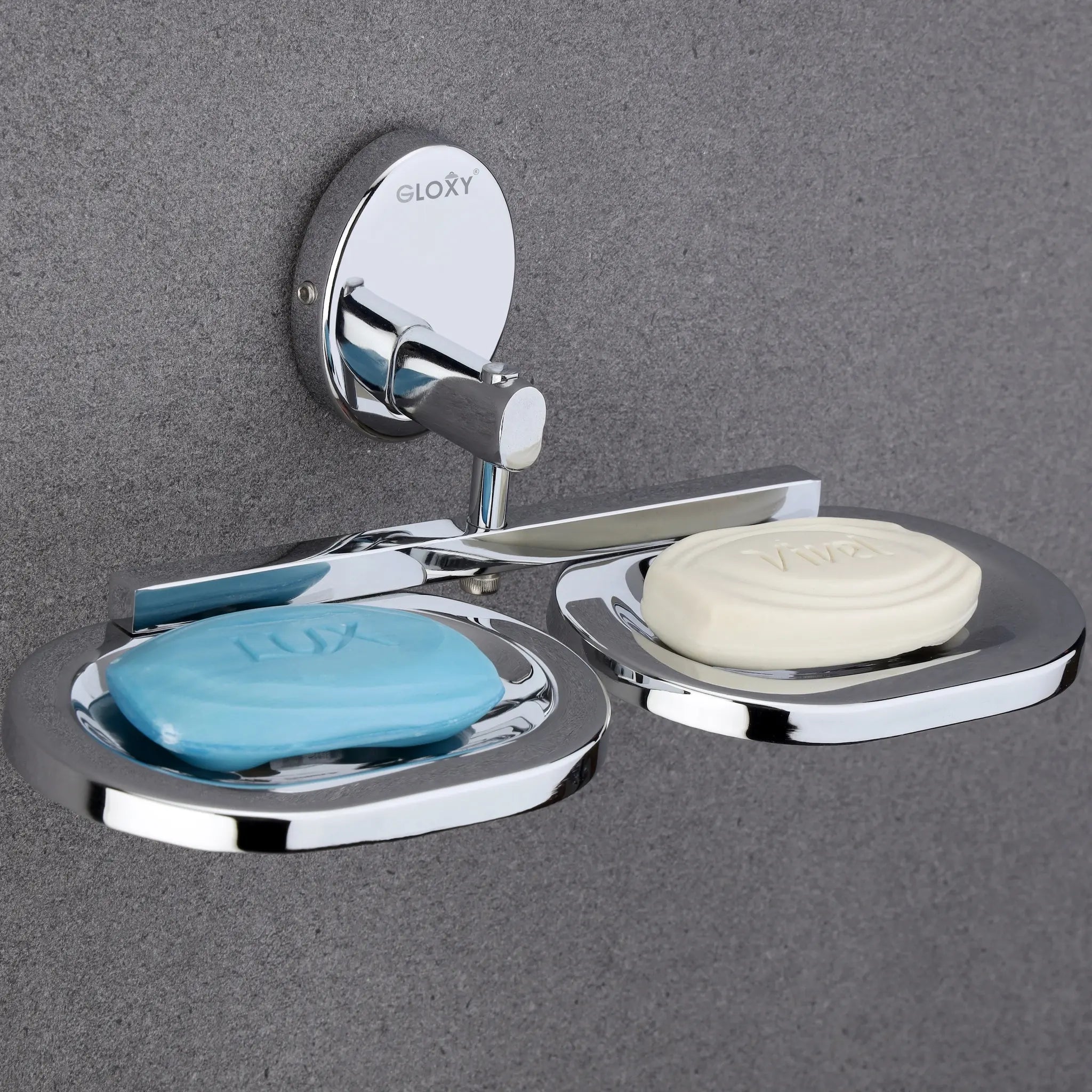 Gloxy Oval Shape Stainless Steel 202 Grade Chrome Finish Double Soap Holder