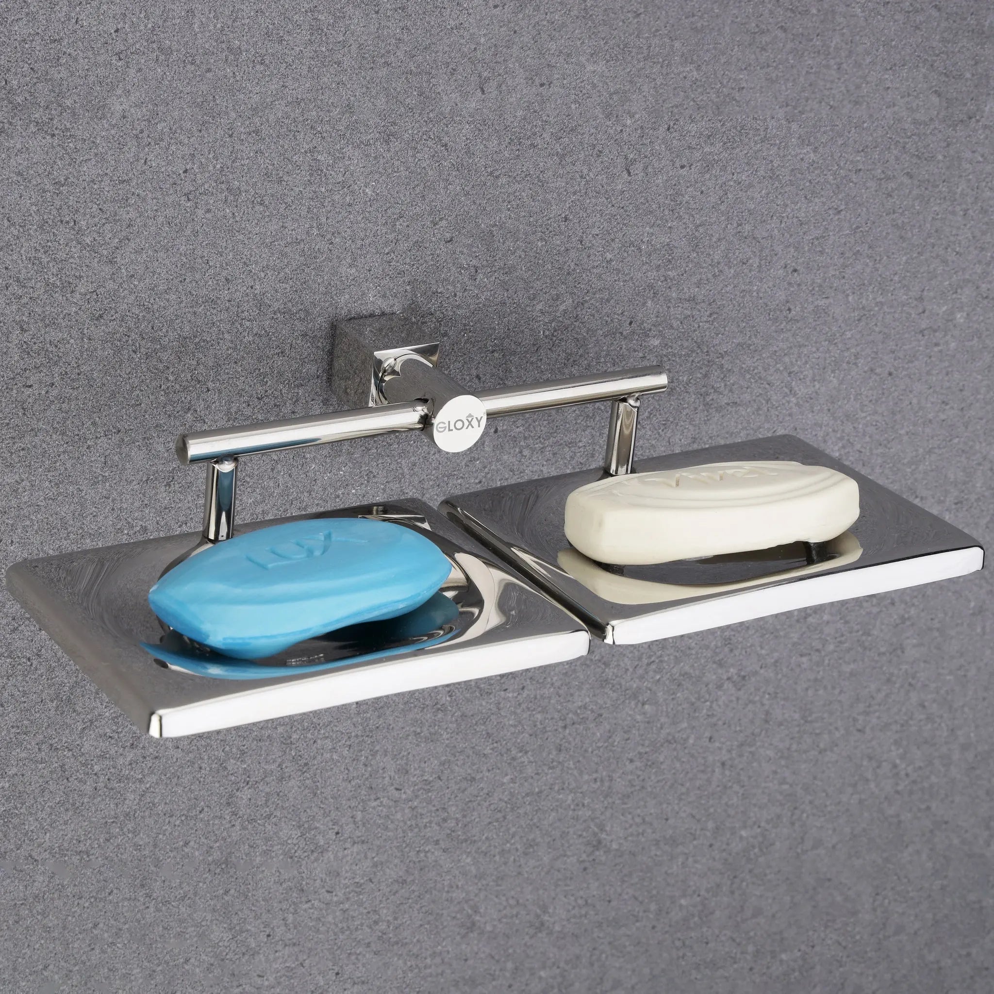 Gloxy Squar Shape Stainless Steel 304 Grade Chrome Finish Double Soap Holder