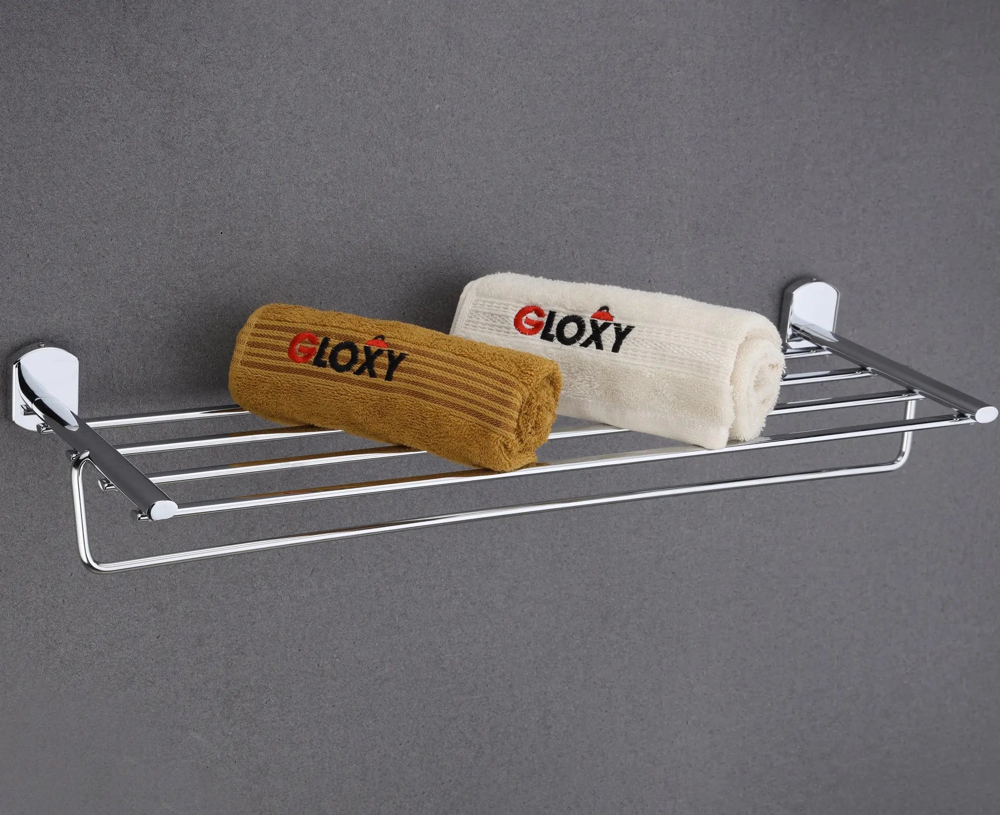 Gloxy Rectangular Shape Stainless Steel Chrome Finsih Towel Rack with Towel Hanger-24 Inch