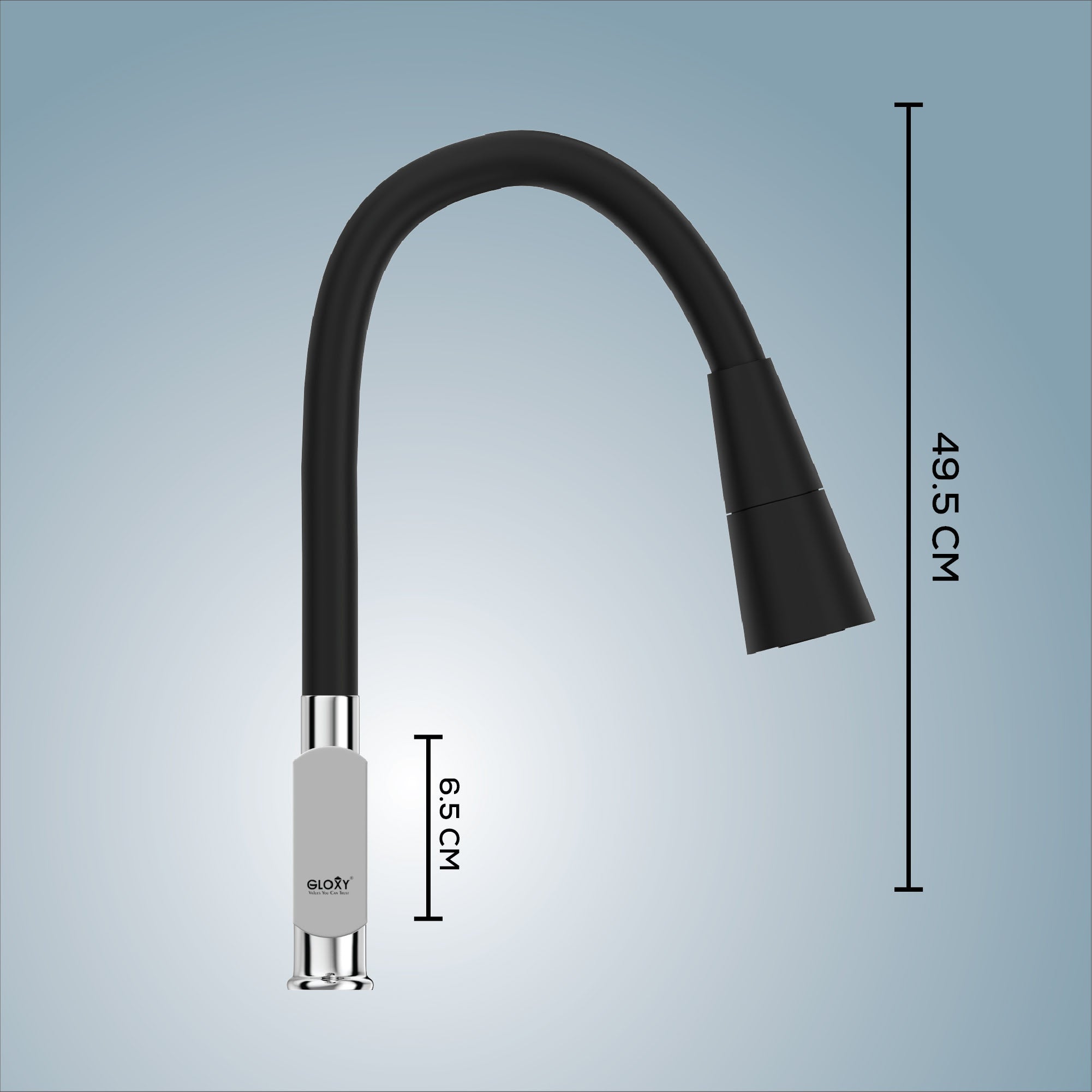 Gloxy Jet+ Series Dual Flow Brass Deck Mount 360° Flexible Swivel Faucet – Black Finish