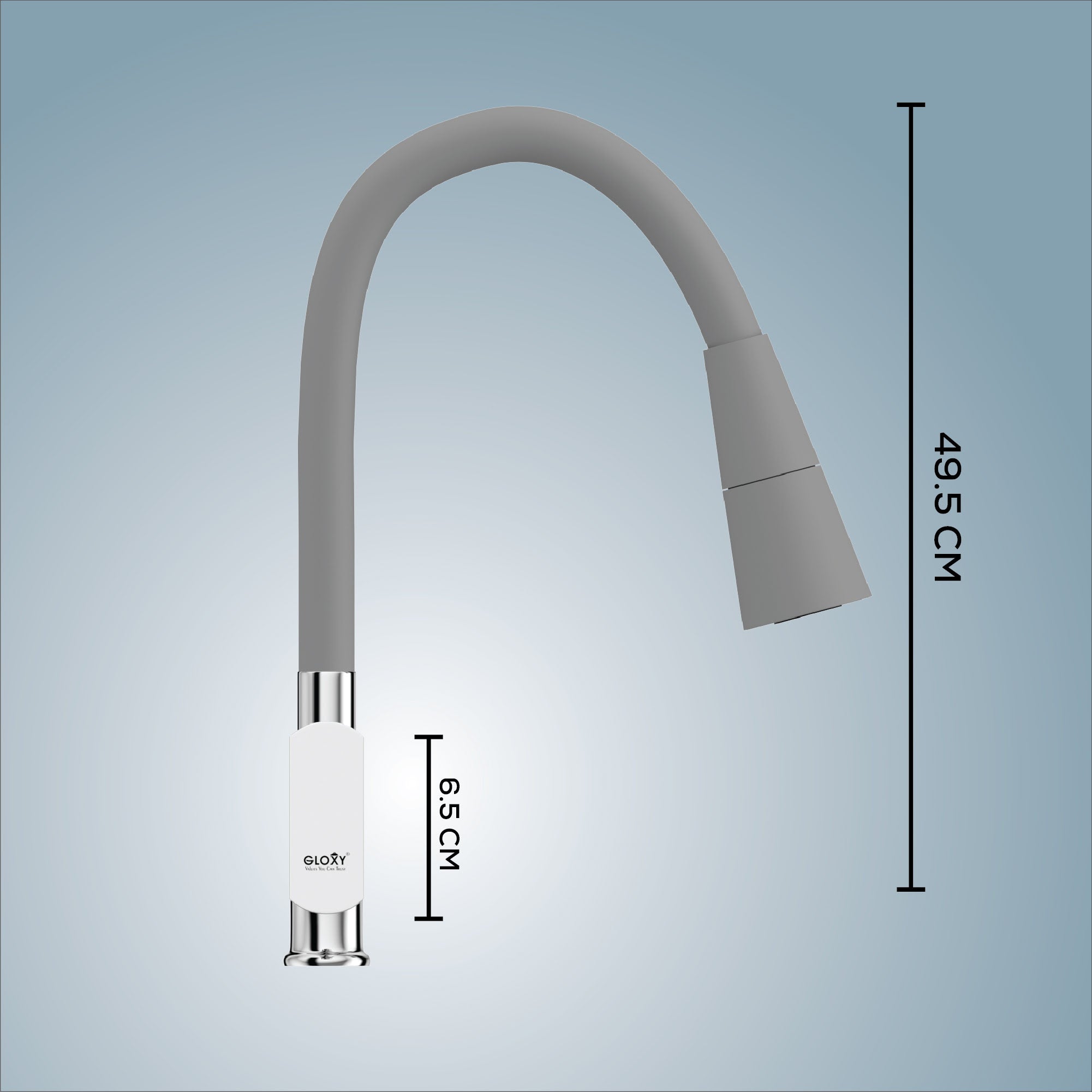 Gloxy Jet+ Series Dual Flow Brass Deck Mount 360° Flexible Swivel Faucet-Grey Finish