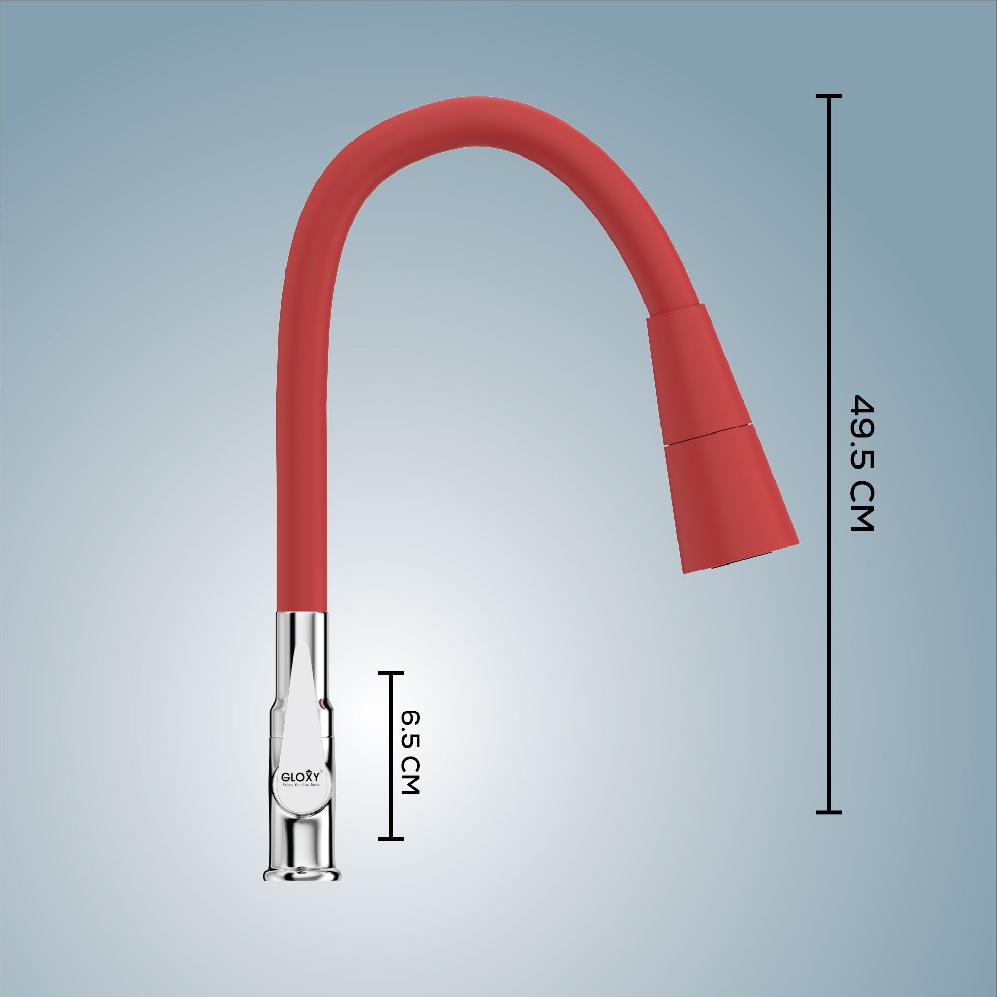 Gloxy Nano Series Dual Flow Brass Deck Mount 360° Flexible Swivel Faucet-Red Finish