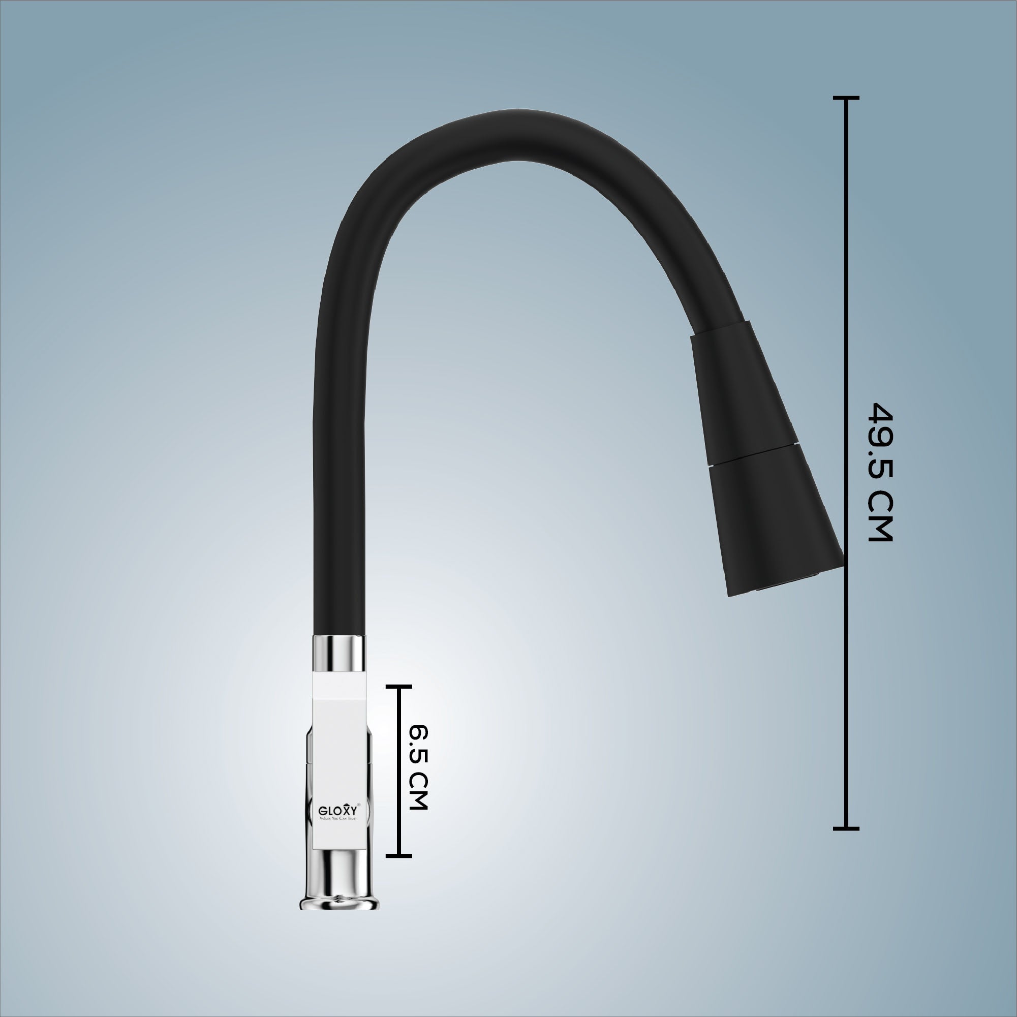 Gloxy Imperial Series Dual Flow Brass Deck Mount 360° Flexible Swivel Faucet-Black Finish