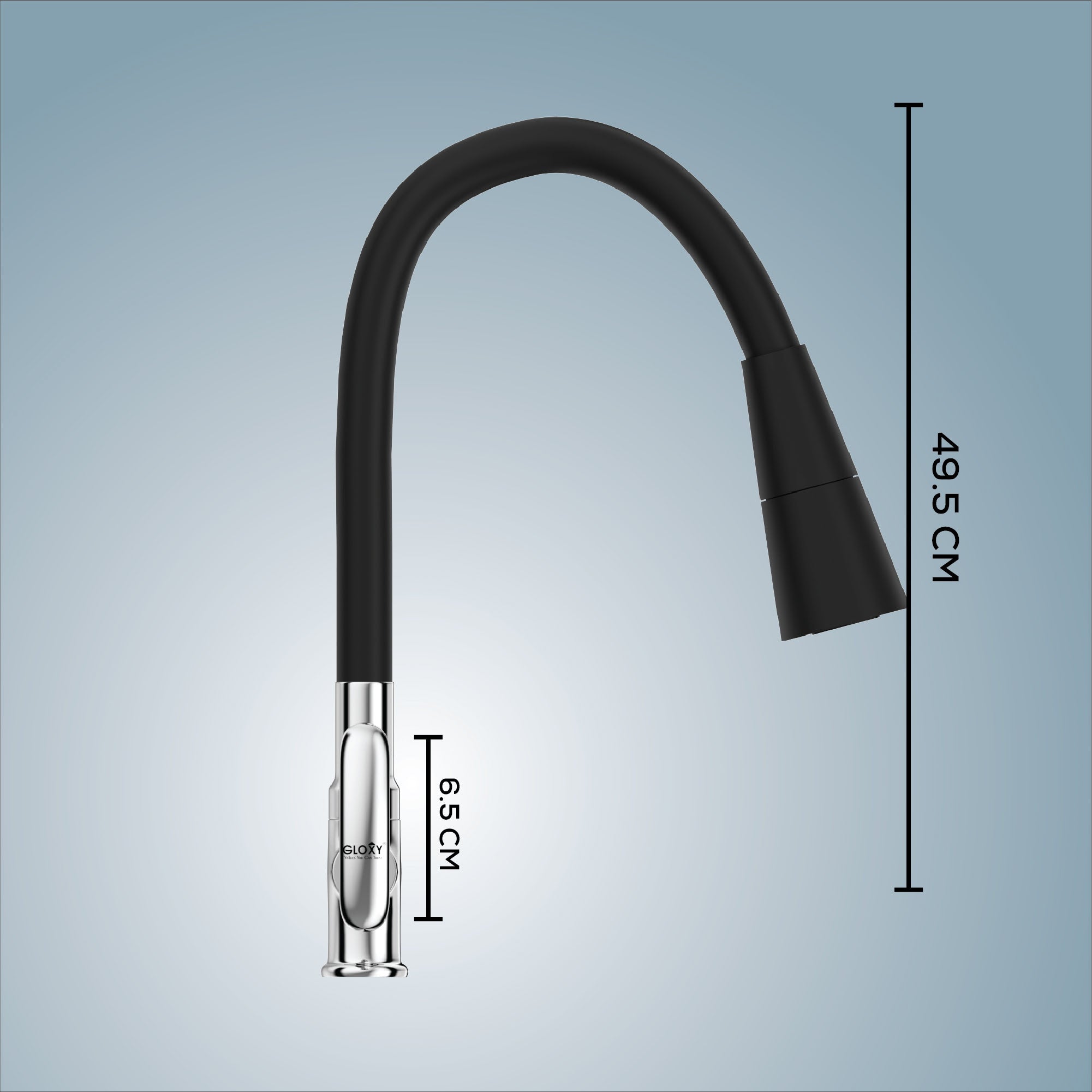 Gloxy Riva Series Dual Flow Brass Deck Mount 360° Flexible Swivel Faucet-Black Finish