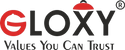 Gloxy logo with red and black design on a white background