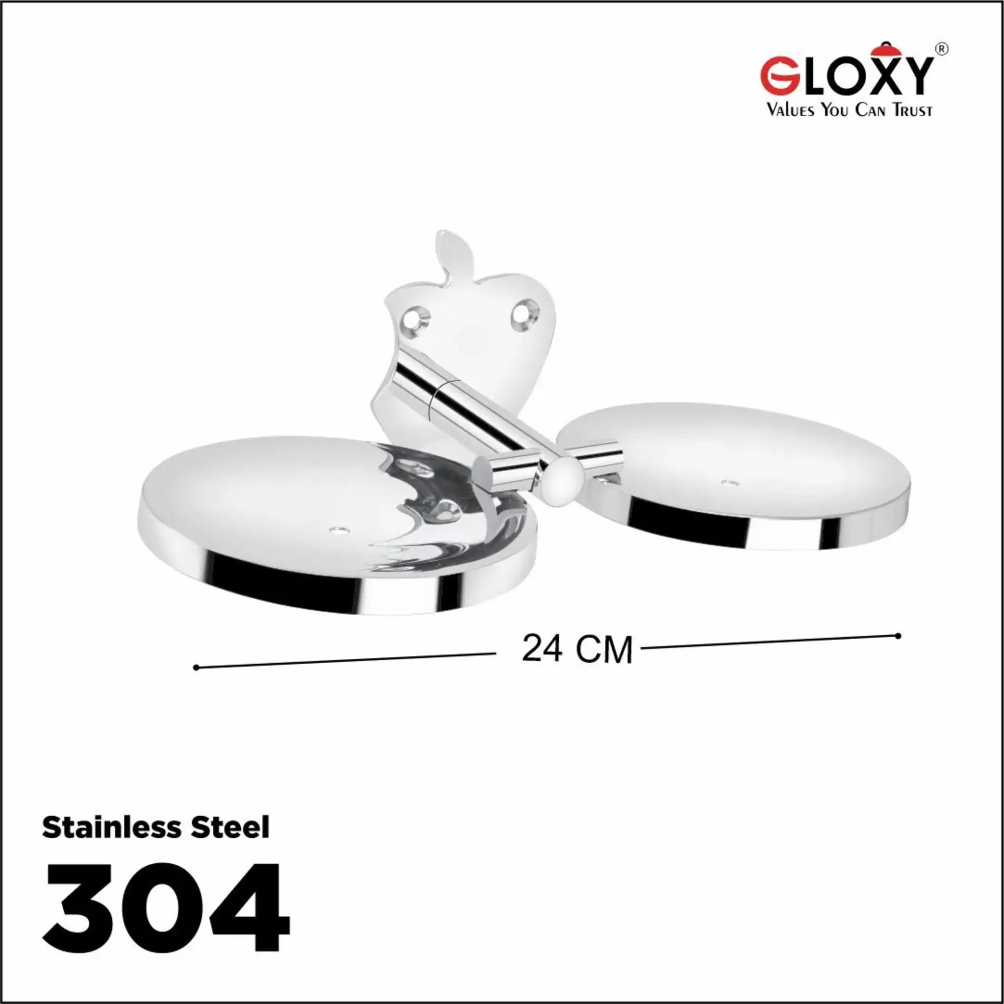 Apple Shape Stainless Steel SS304 Double Soap Dish (Silver)-by GLOXY®