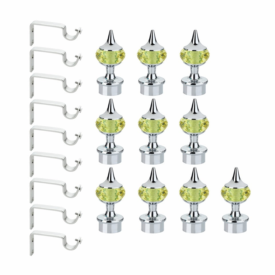 Gloxy Single Diamond Aluminium Curtain Rod Finials with Support– Silver Mix Yellow Pair of 5