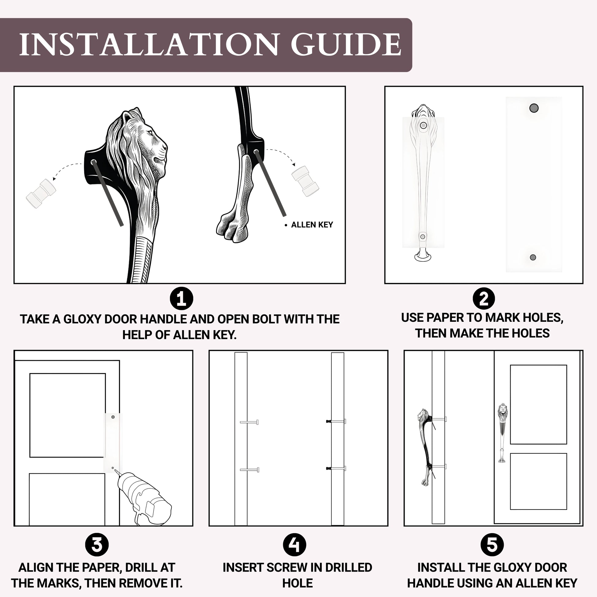 Gloxy Lion Shape Aluminium Antique Main Door Handle 15 Inch -Copper Black