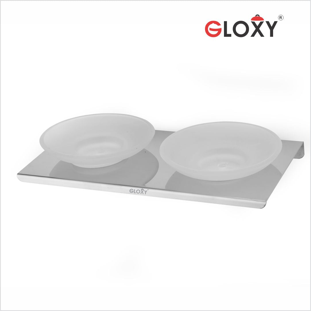 Stainless Steel with Glass Oval Shape Double Soap Holder for Bathroom
