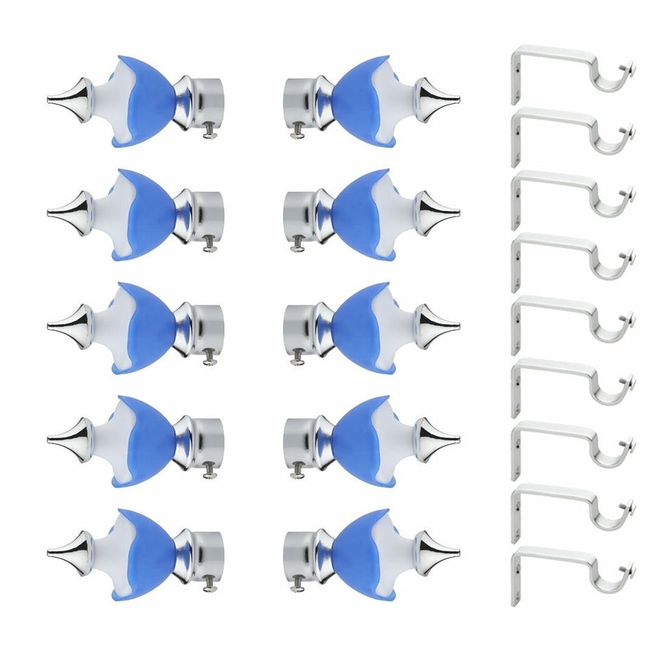 Gloxy Double Colour Stainless Steel & ABS Curtain Rod Finials with Support– Sky Blue 5 Pair