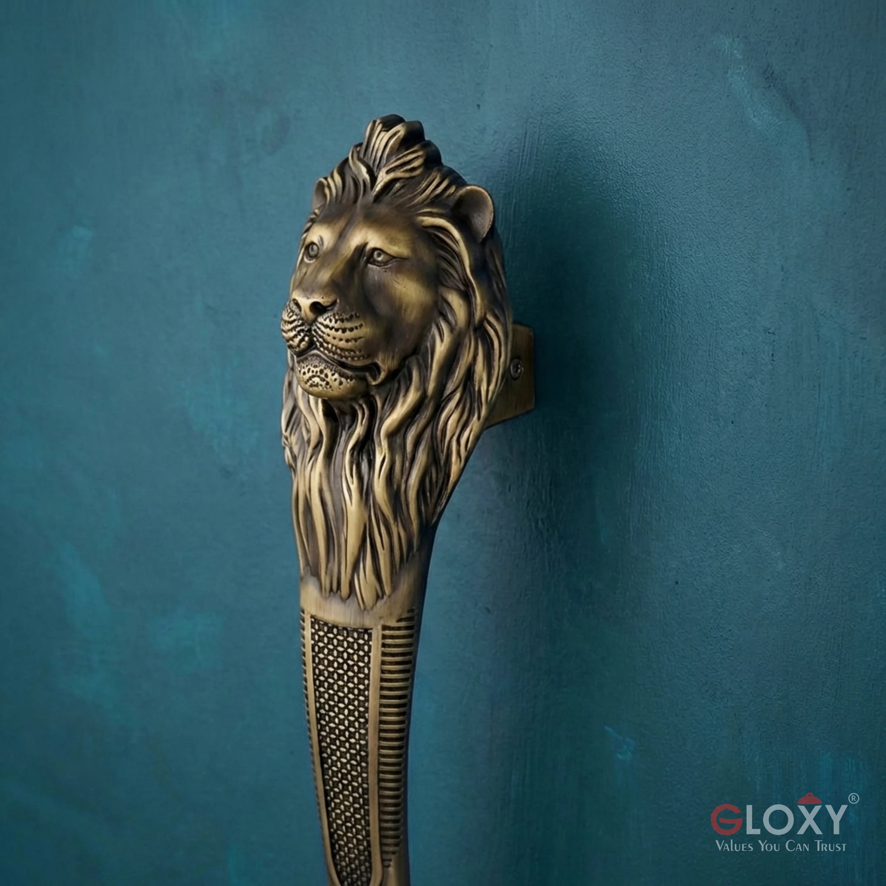 Gloxy Lion Shape Aluminium Antique Door Hardware 15 Inch -Antique Black