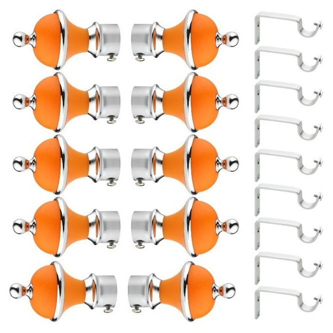 Gloxy Manjira Shape Stainless Steel & ABS Curtain Rod Finials with Support– Orange 5 Pair