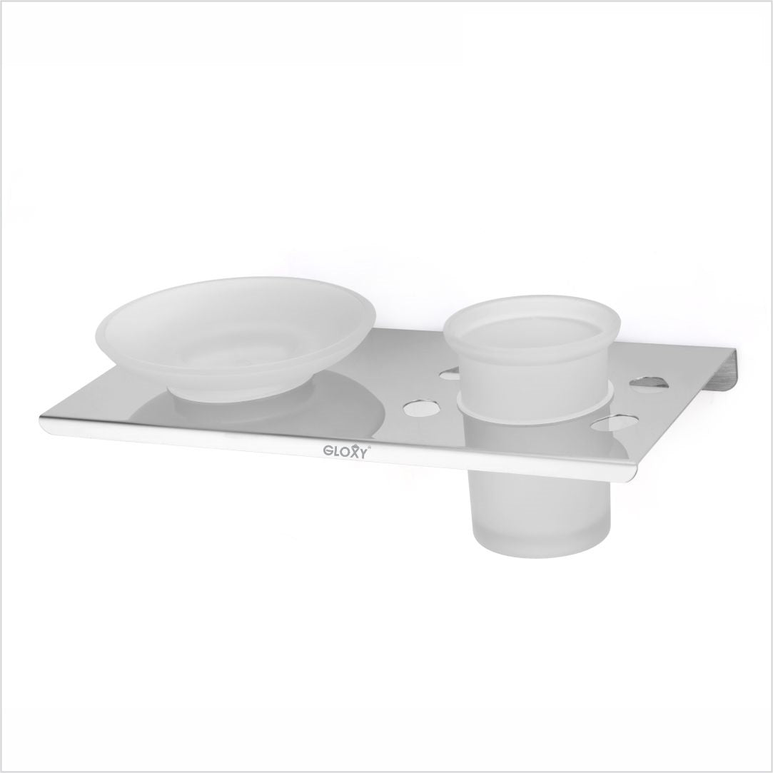 Smokey Stainless Steel Soap Dish with Toothbrush Holder