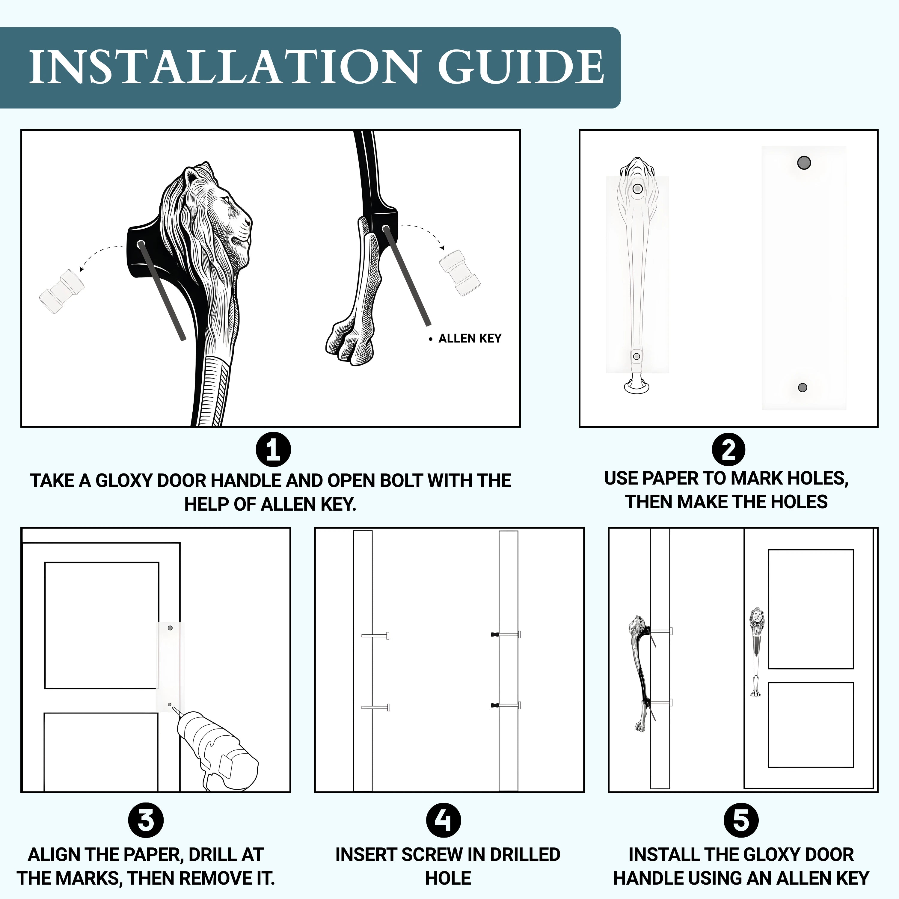 Gloxy Lion Shape Aluminium Antique Door Hardware 15 Inch -Antique Black