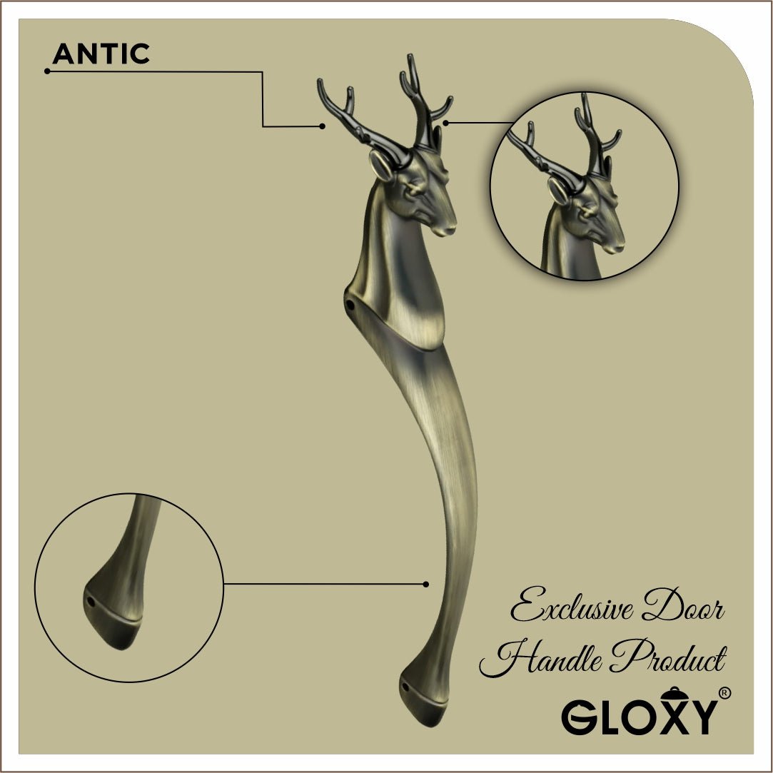 gloxy deer shape aluminium main door handle 12 inch antique
