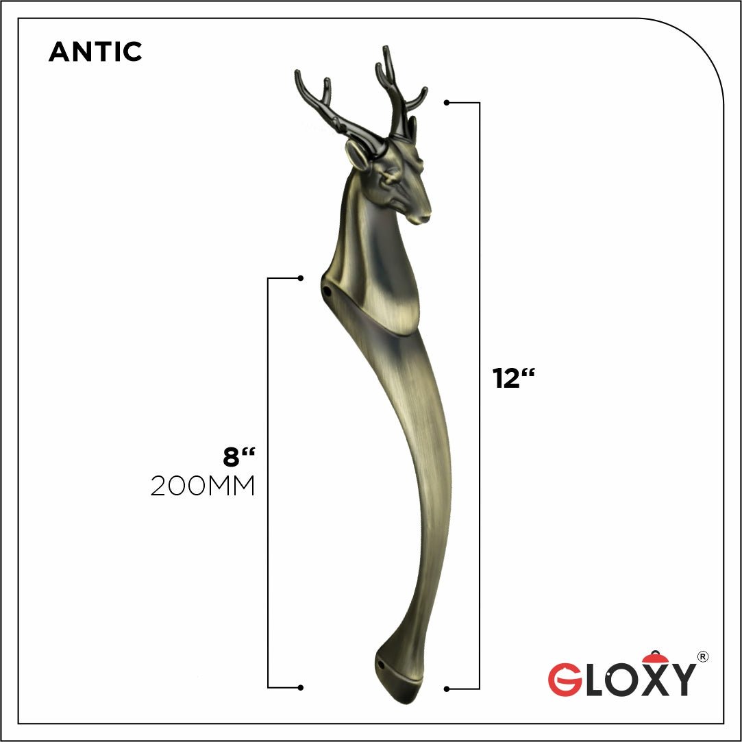 gloxy deer shape aluminium main door handle 12 inch antique