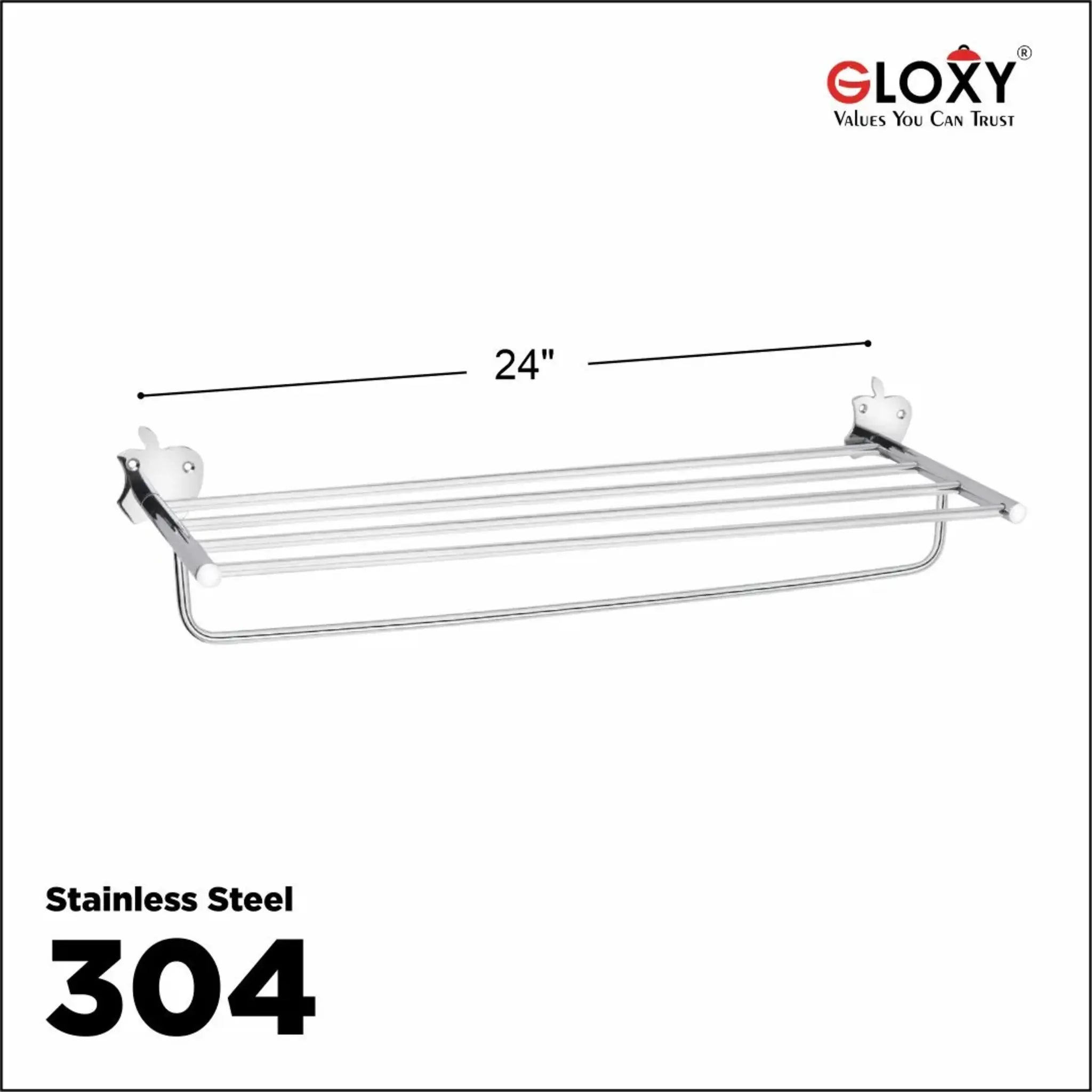 Stainless Steel SS304 Towel Rack (24 inch, Silver)-by GLOXY®