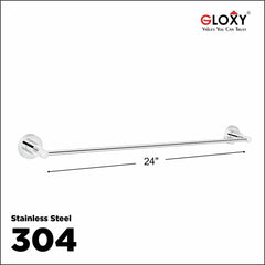 Round Shape Stainless Steel SS304 Towel Rod Holder (60 X 8 X 7 Centimeters, Silver)-by GLOXY®