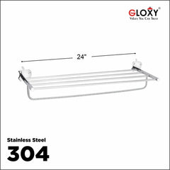 Stainless Steel SS304 Towel Rack (24 inch, Silver)-by GLOXY®