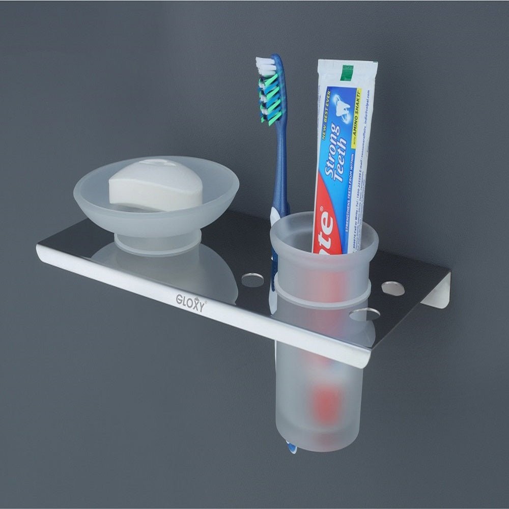 Smokey Stainless Steel Soap Dish with Toothbrush Holder