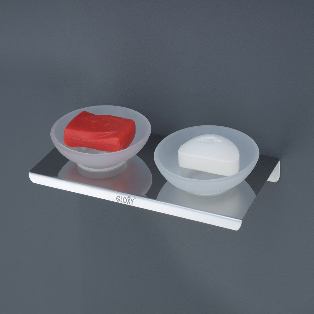 Gloxy Stainless Steel 202 Grade Chrome Finish Double Glass Soap Holder