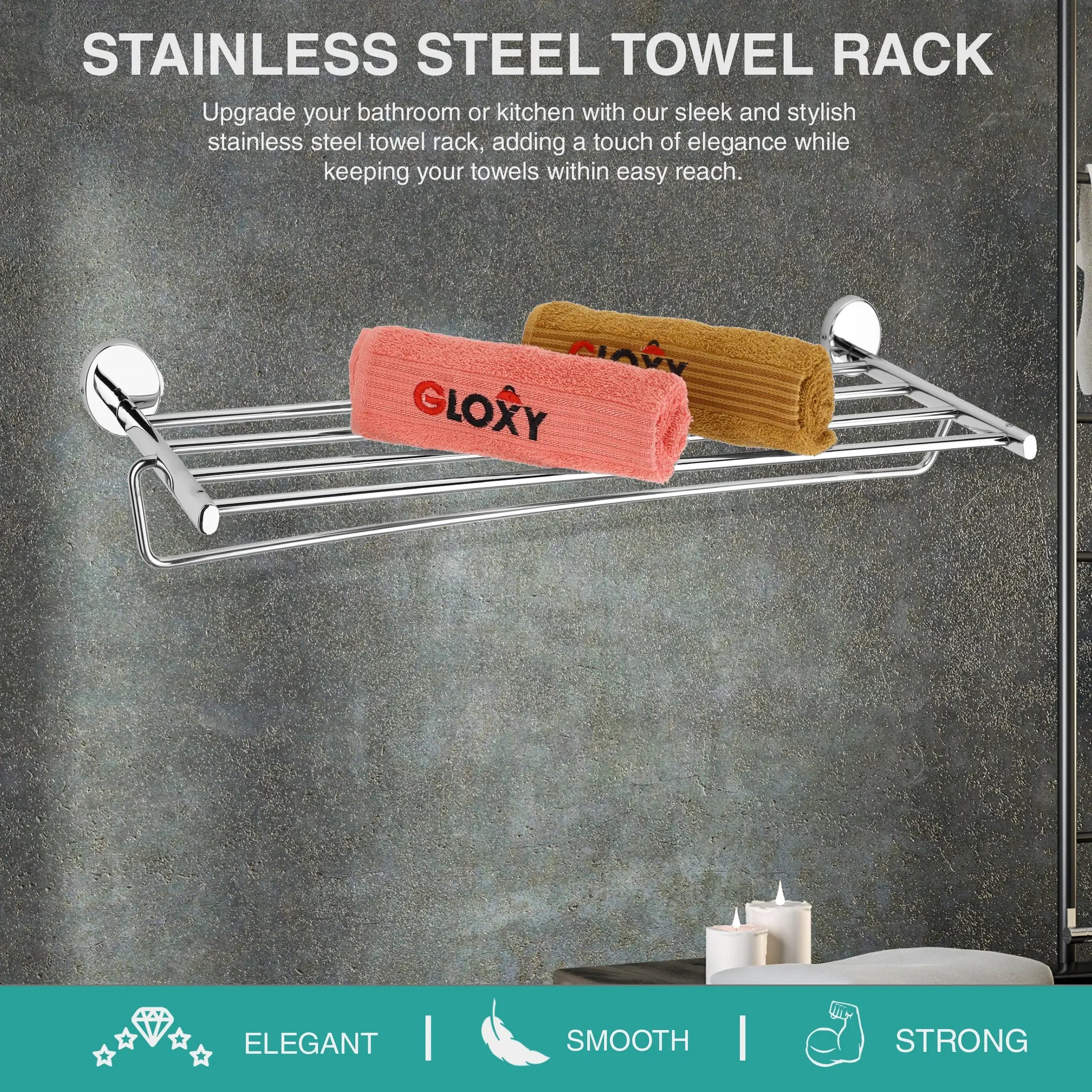 Oval Shape Stainless Steel Towel Rack (24 inch, Silver)-by GLOXY®