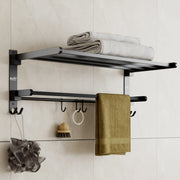 Gloxy Rectangular Shape Stainless Steel Black Finsih Folding 24 Inch Towel Rack For Bathroom