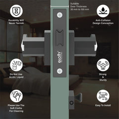 GLOXY Brass Door Lock for Balcony Store Room Door Lock, Mortise Keyless Handle Set with Brass Baby Latch for Home,Office,Hotel | Gold & Black Finish (2 Years Warranty, Pack of 1)