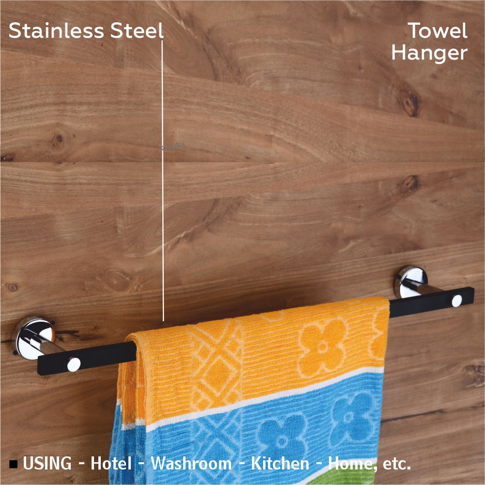 Black Finish 24 Inch Stainless Steel Towel Rod for Bathroom by GLOXY®