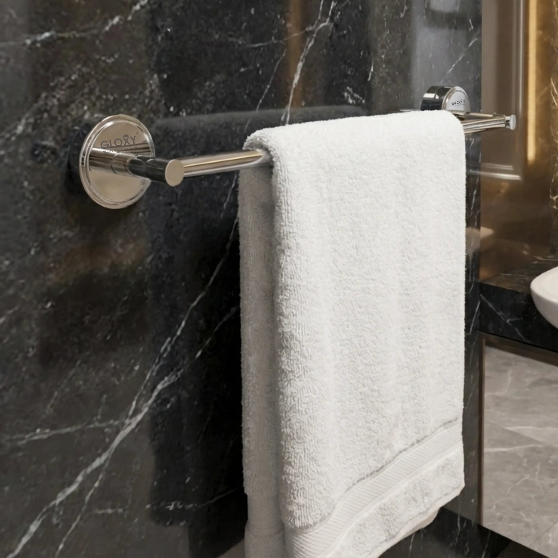 Gloxy Stainless Steel Chrome Finish Towel Hanging Rod for Bathroom -24 Inch