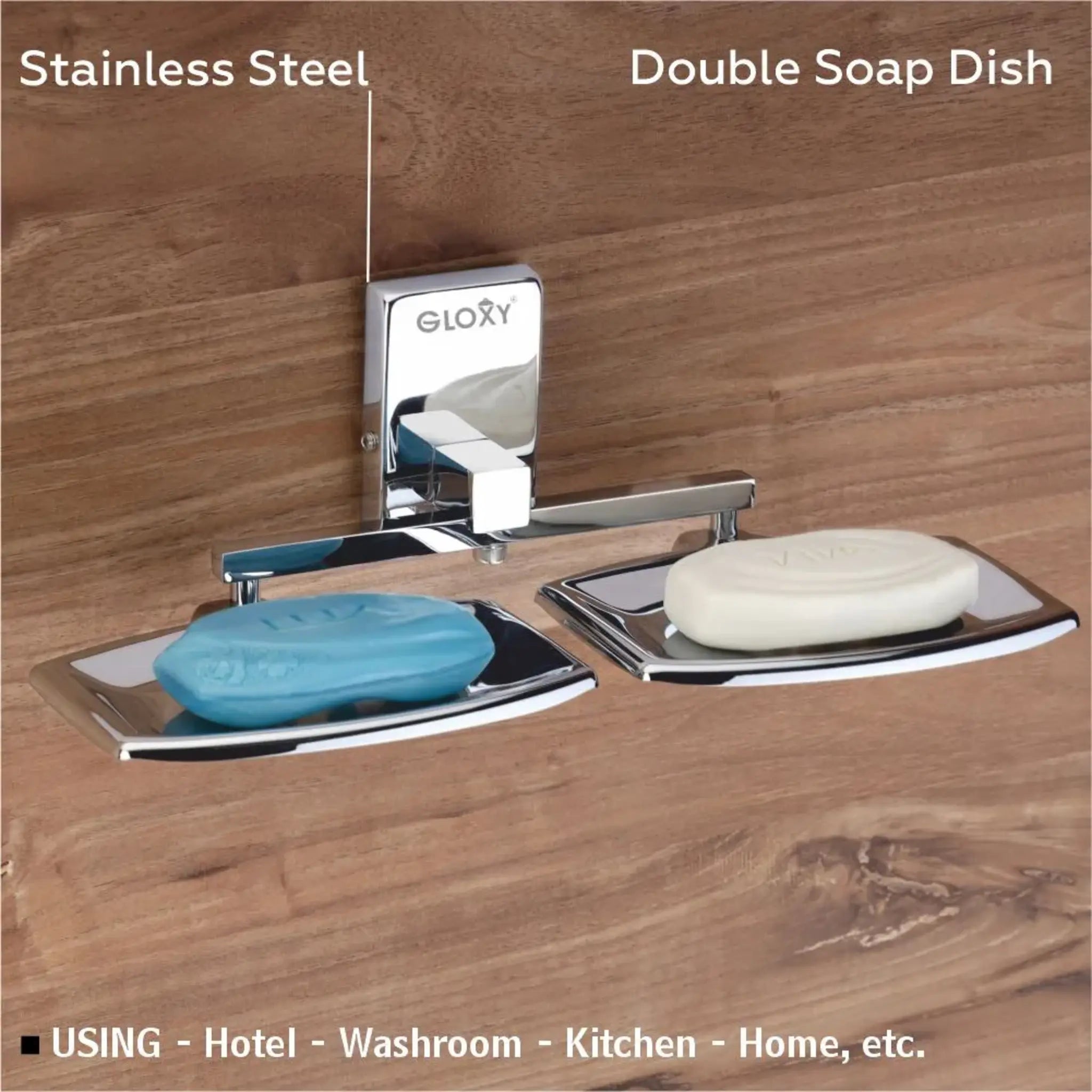 Square Shape Stainless Steel Double Soap Holder for Bathroom - by GLOXY®