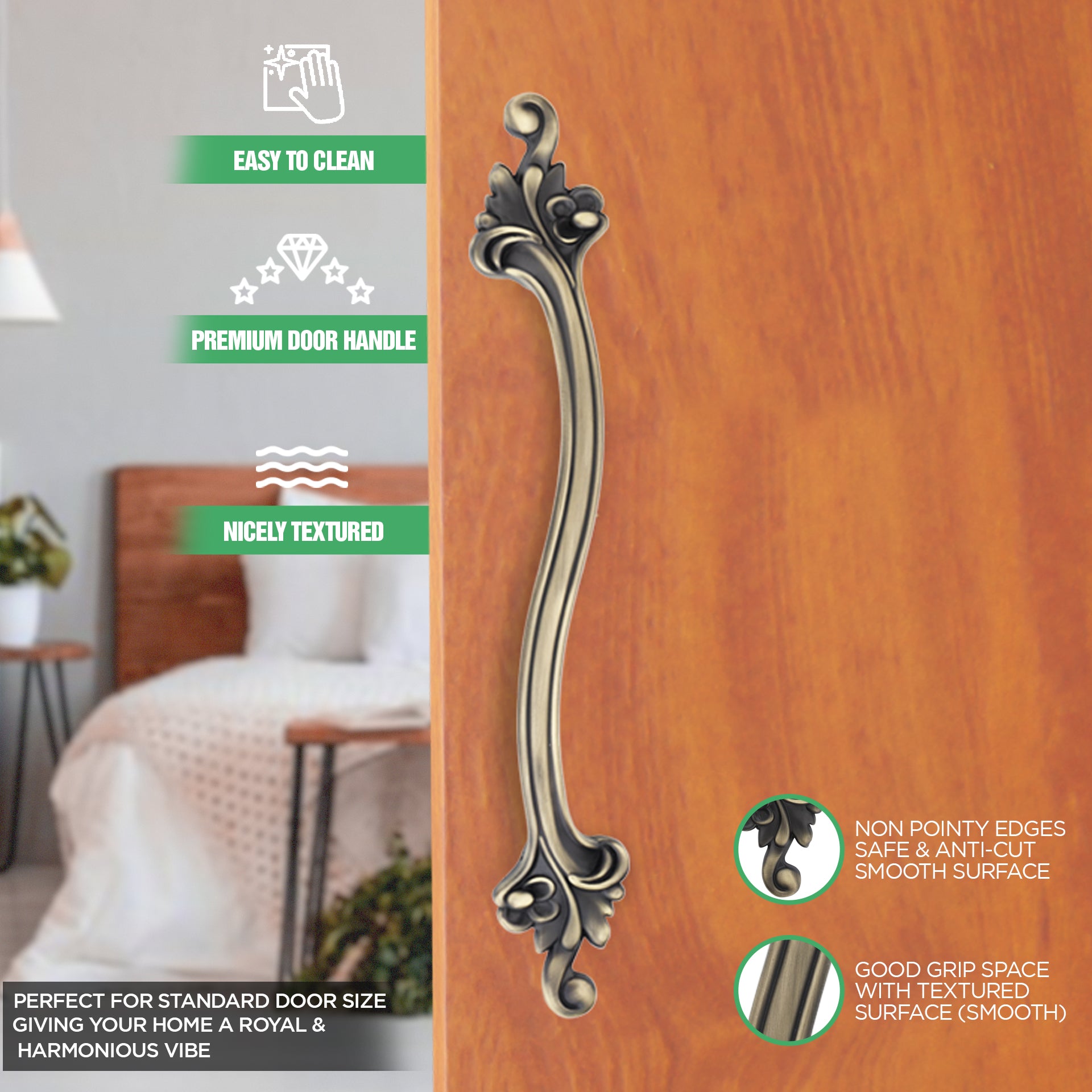 GLOXY Aluminium 14 inch Flower Design Main Door Handle Decorative Push & Pull Door Handle Knocker Classy Stylish & Durable Look for Glass and Wooden Door -Antique Finish