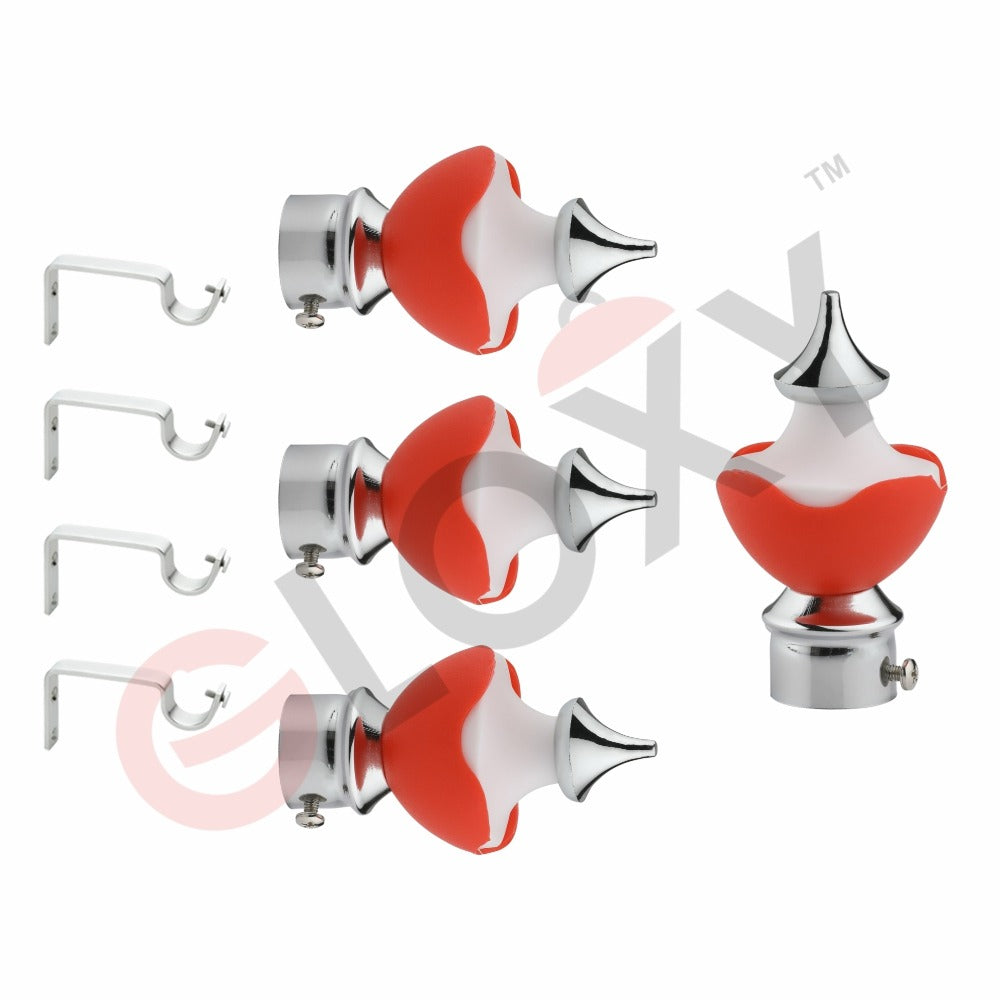 Gloxy Double Colour Stainless Steel & ABS Curtain Rod Finials with Support–Red 2 Pair