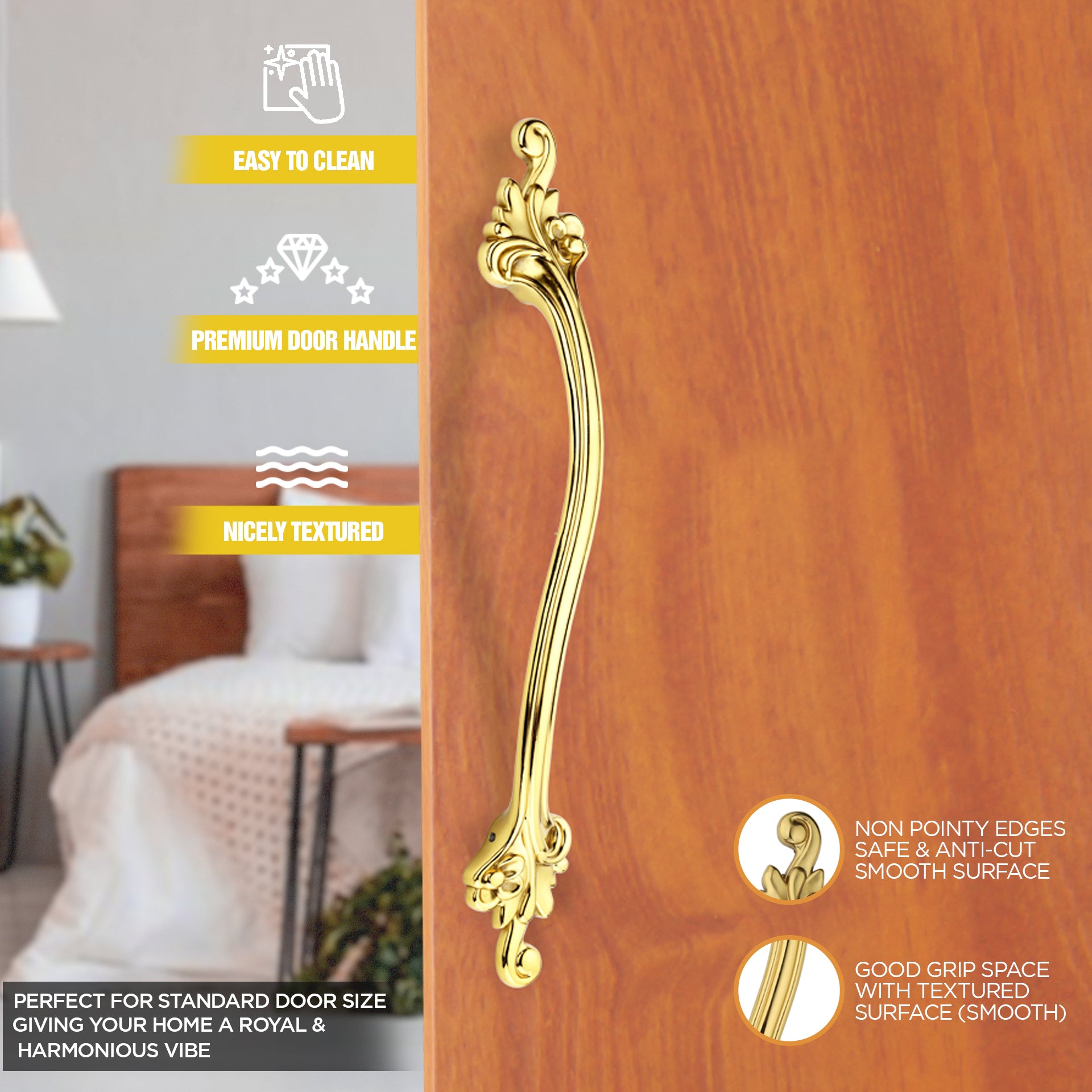 GLOXY Aluminium Flower Design Door Handles for Main Door Handle Wooden & Glass Door Push & Pull Door Handle for Door All The Doors of Offices, Hotels -Gold Finish