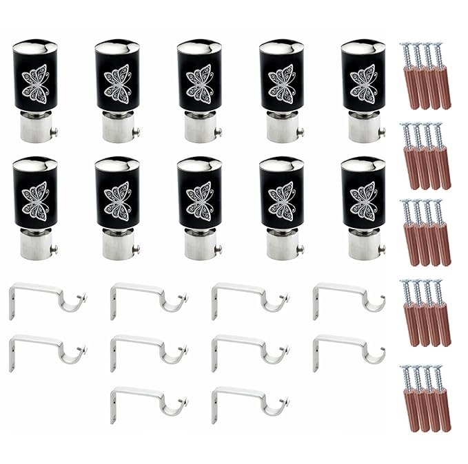 Butterfly Print Aluminium Curtain Bracket with Support (Black)