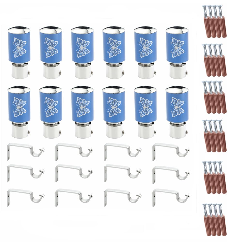 Butterfly Print Aluminium Curtain Bracket with Support (Blue)