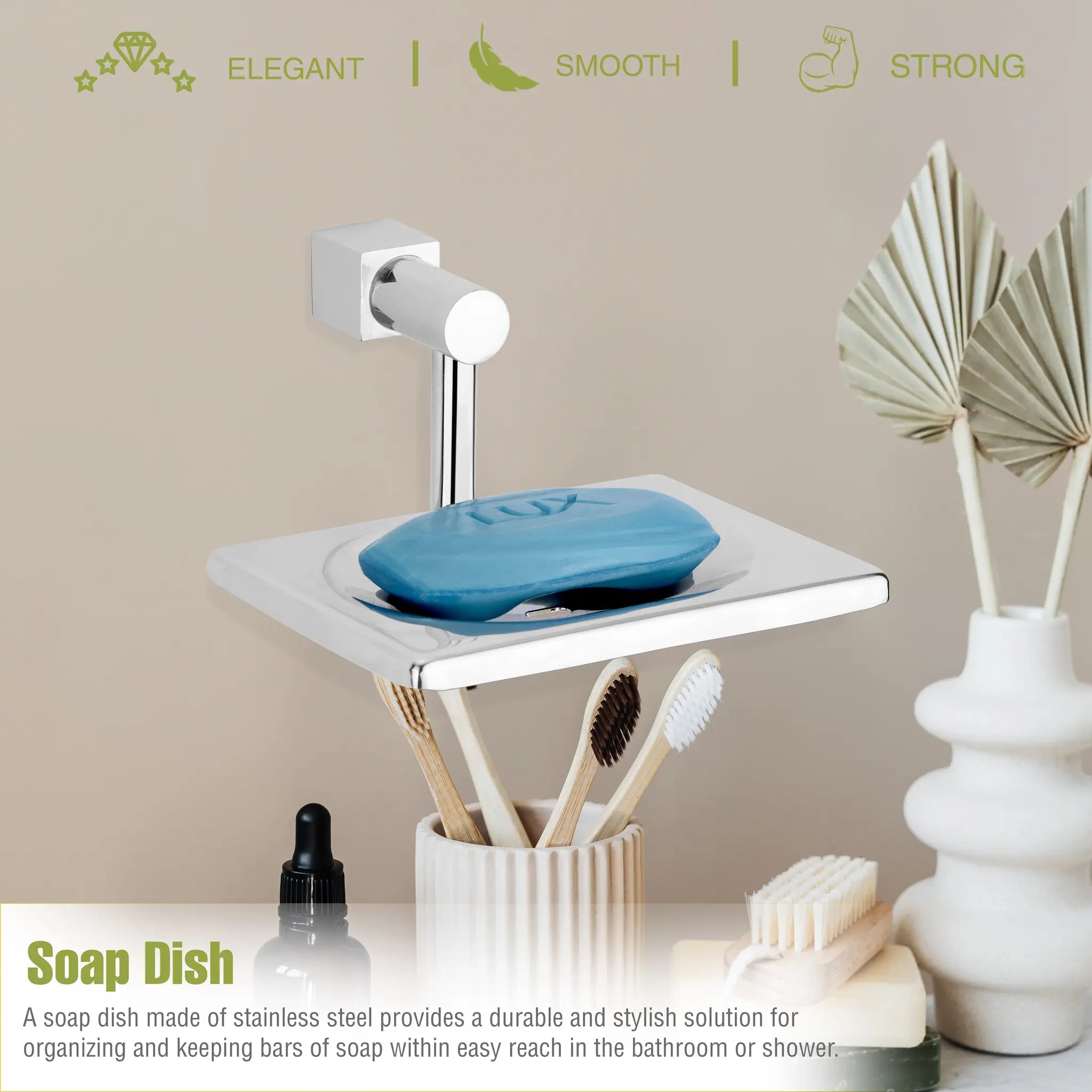 Gloxy Squar Shape Stainless Steel 304 Grade Chrome Finish Single Soap Holder