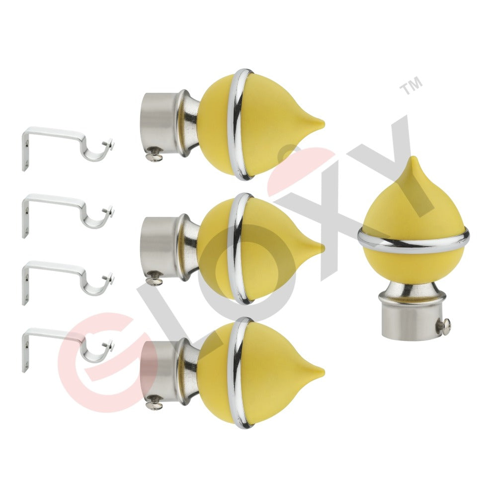 Gloxy Matka Shape Stainless Steel & ABS Curtain Rod Finials with Support– Yellow 2 Pair