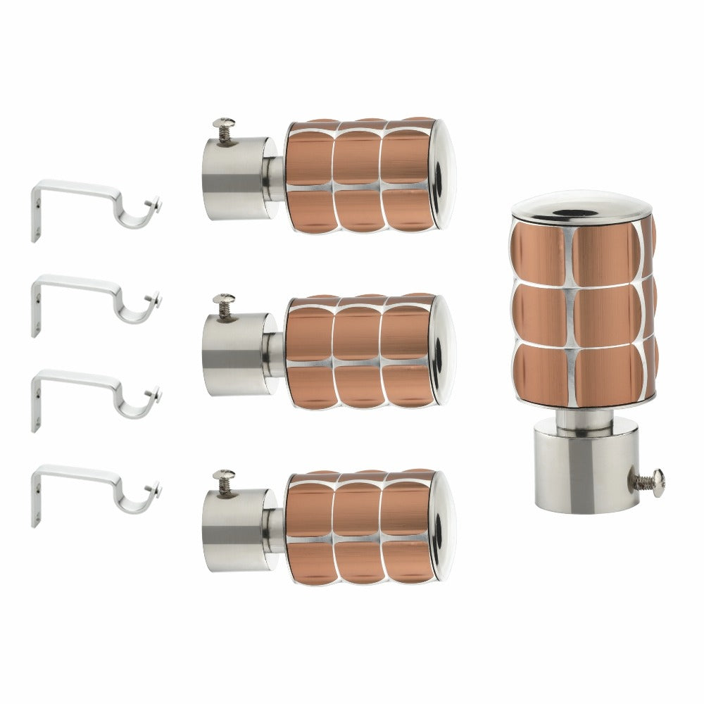 Gloxy Square Shape Stainless Steel Curtain Rod Finials with Support– Copper 2 Pair