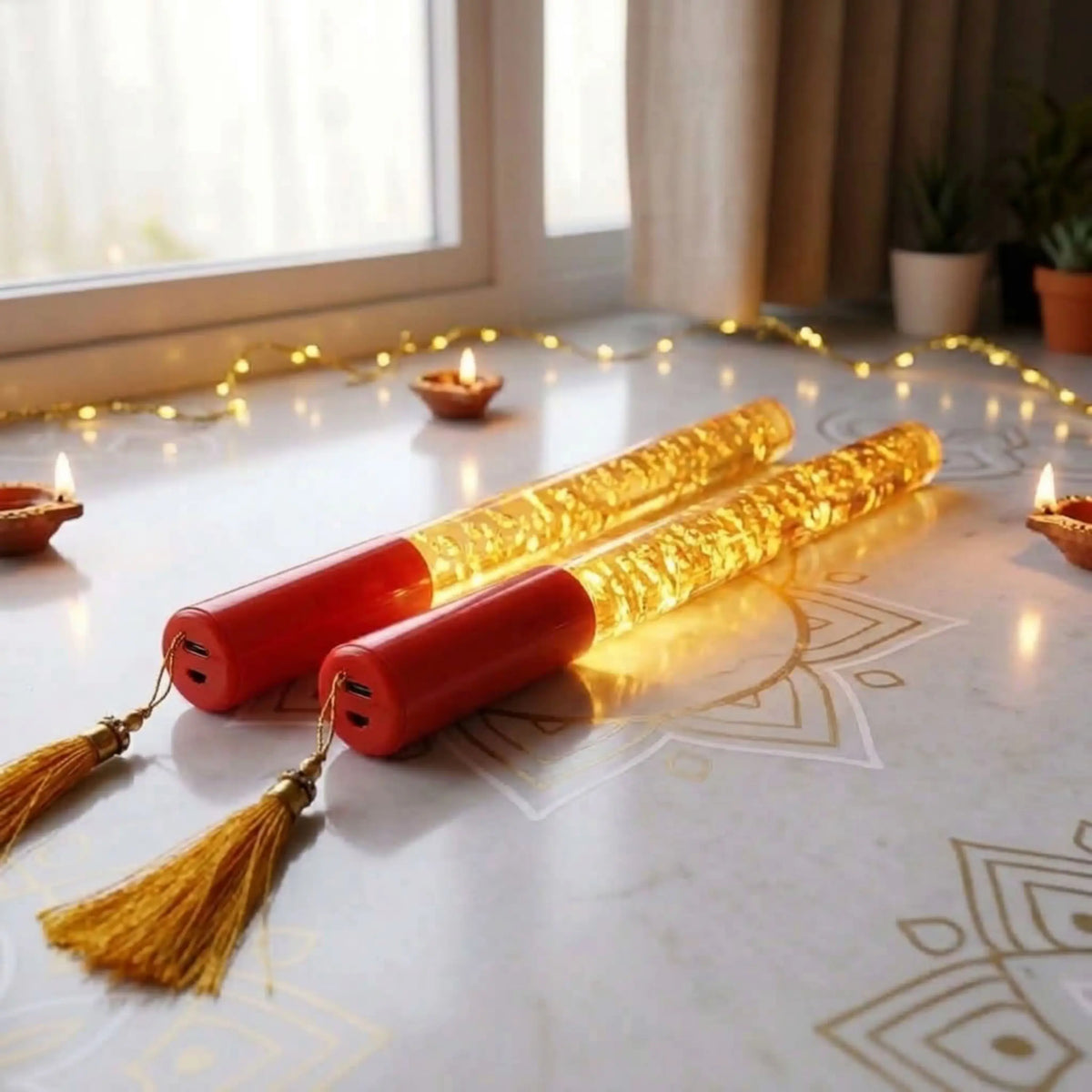 Single Colour LED Dandiya Sticks for Garba & Navratri – Battery Operated Light Up Dandiya | Orange