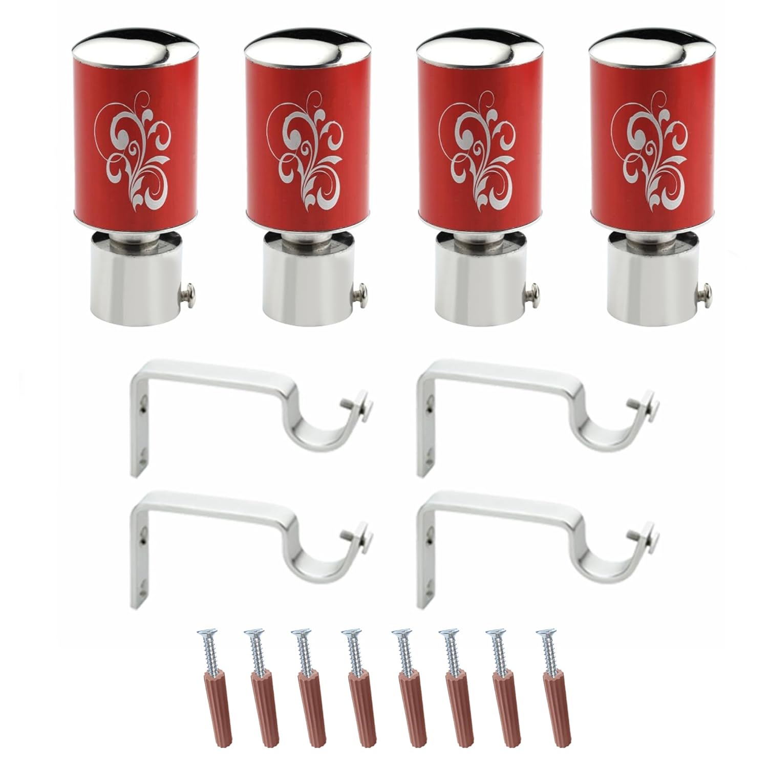 Red Floral Print Aluminium Curtain Bracket with Support