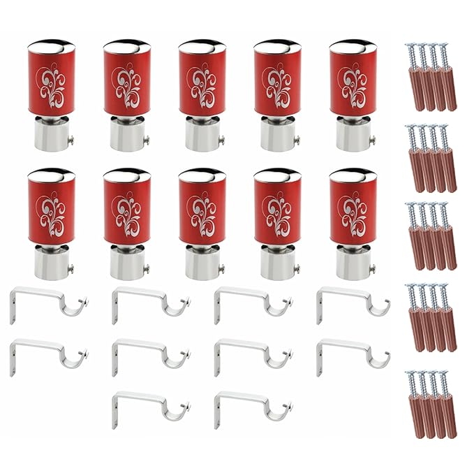 Red Floral Print Aluminium Curtain Bracket with Support