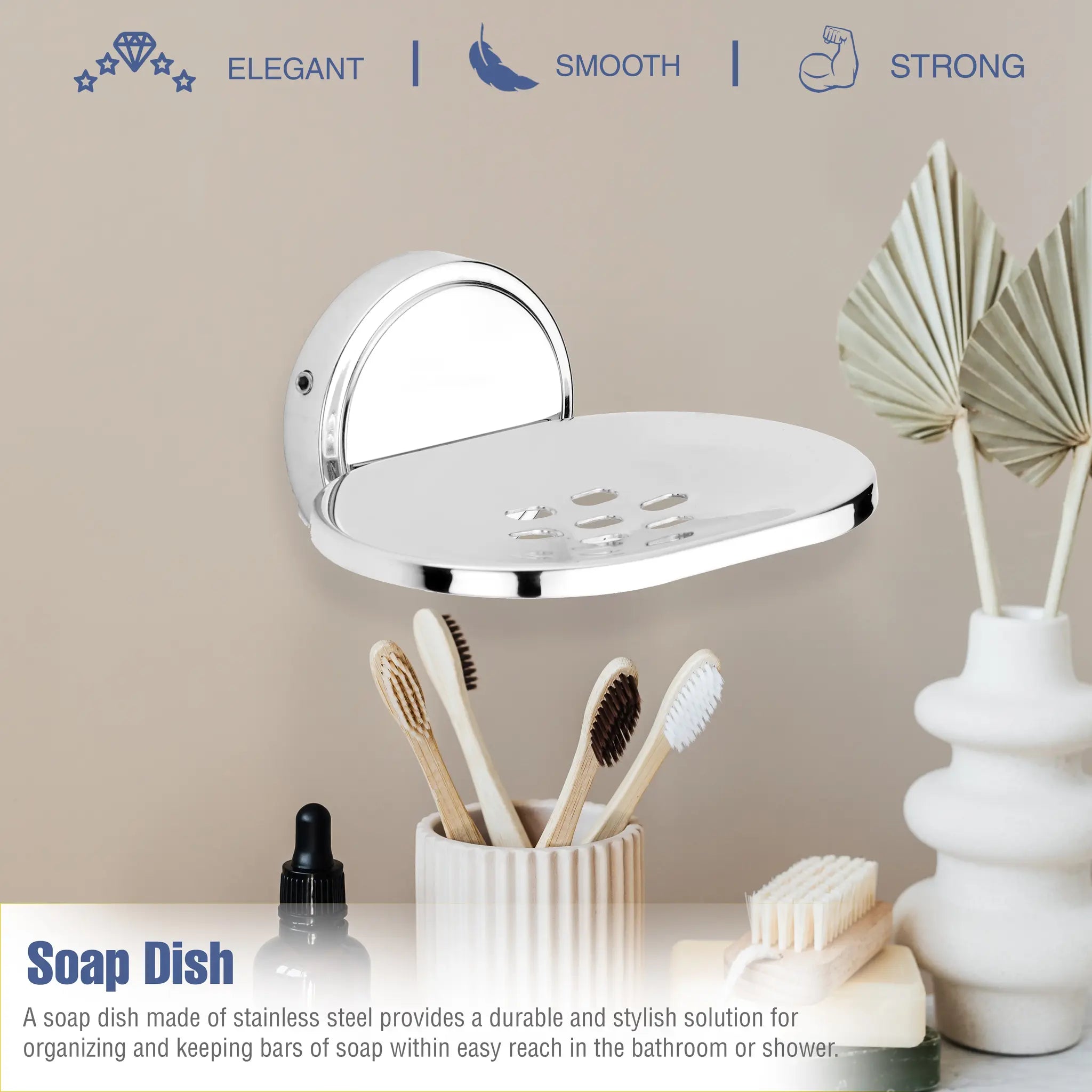 Oval Shape Stainless Steel SS202 Single Soap Holder (Silver)-by GLOXY®