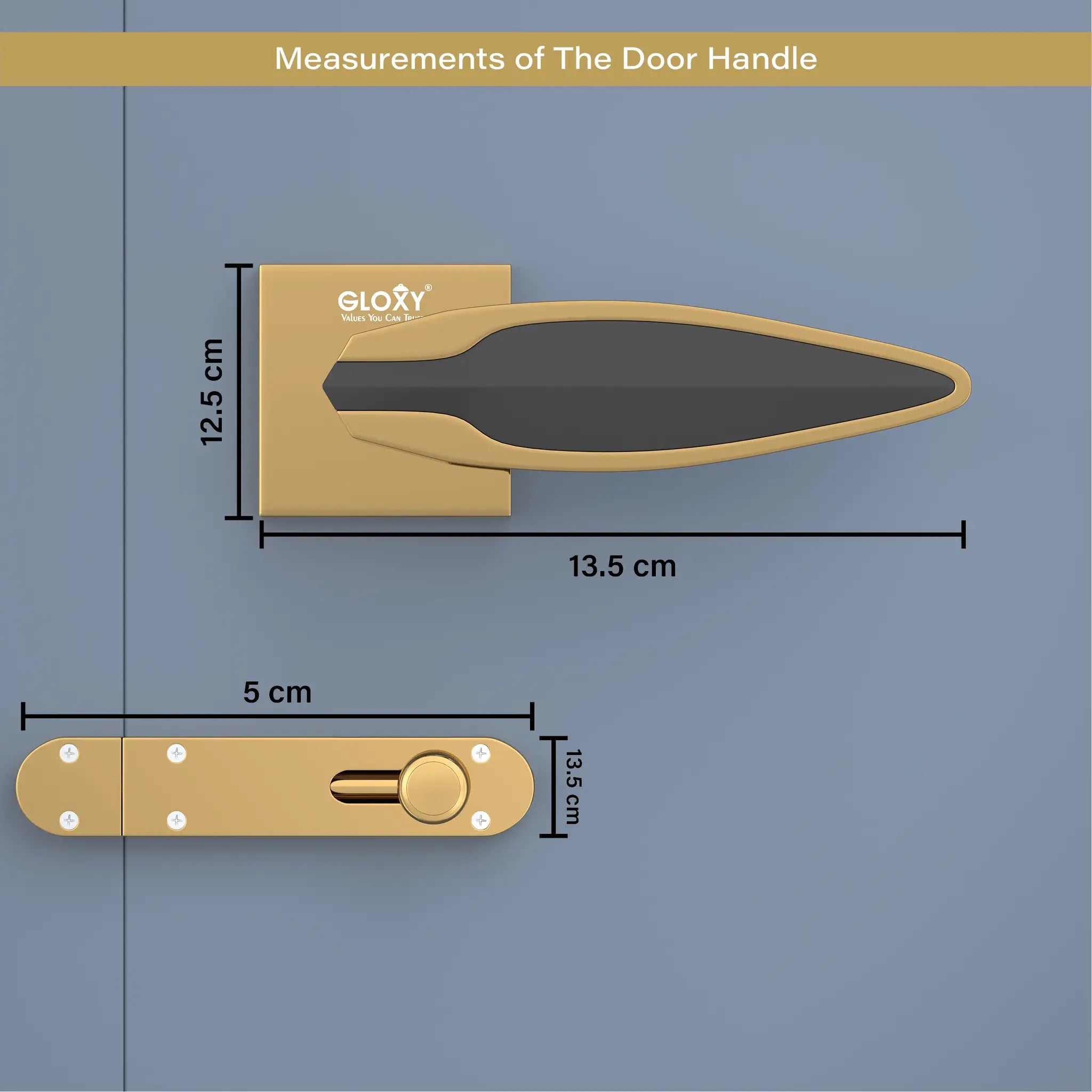 Gloxy Kavro Series Gold Finish Mortise Bathroom Door Latch Lock With Handle