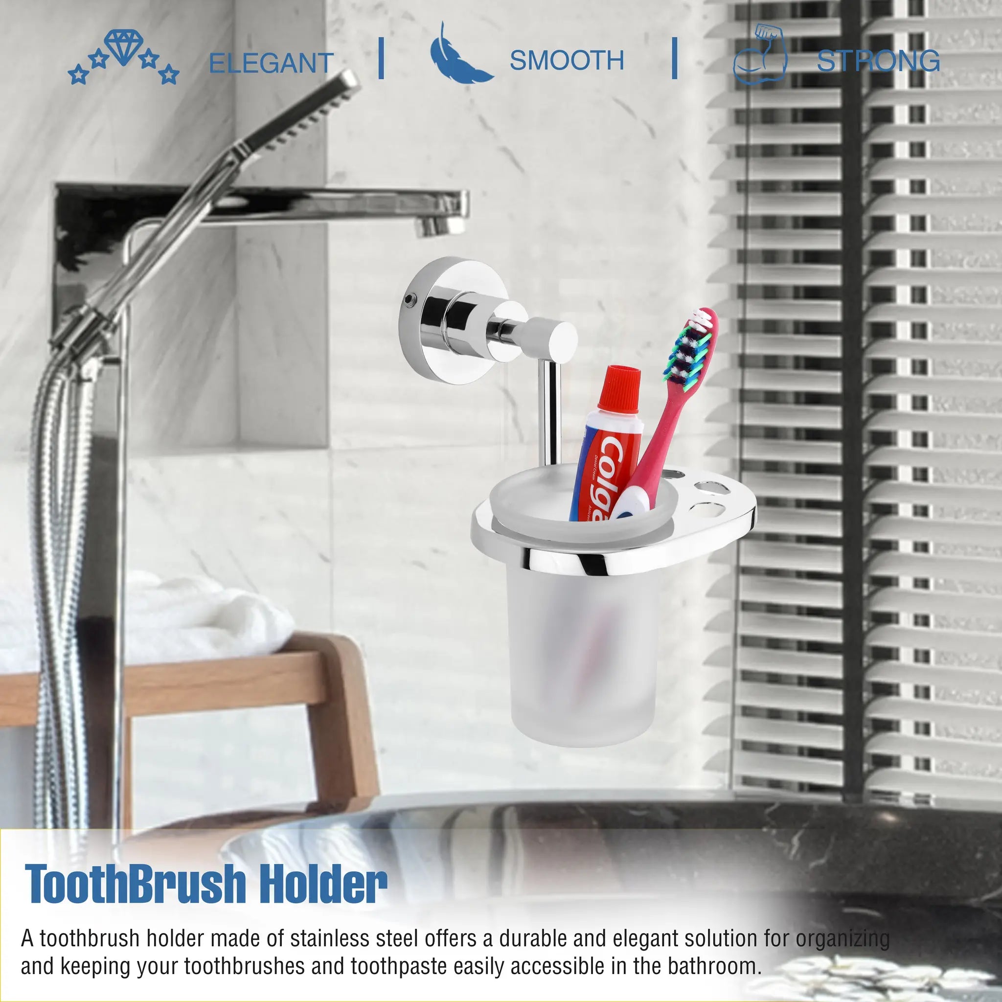 Round Shape Stainless Steel SS304 Toothbrush Holder (Silver)-by GLOXY®