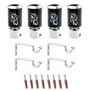 Black Floral Print Aluminium Curtain Bracket with Support