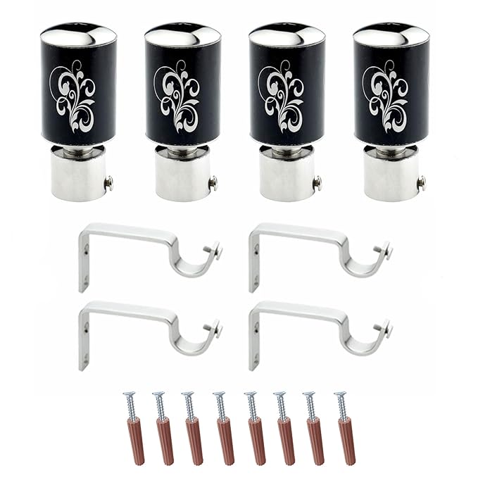 Black Floral Print Aluminium Curtain Bracket with Support